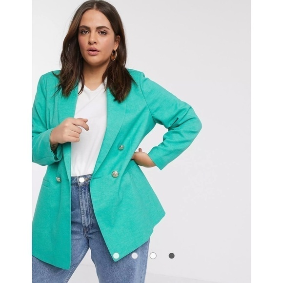 River Island Blazer Double Breasted Gold Button Green Plus Size 14 - Picture 1 of 14